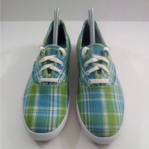 Keds Original Blue/Green Plaid Women’s Canvas Lace-Up Casual Sneaker 9.5